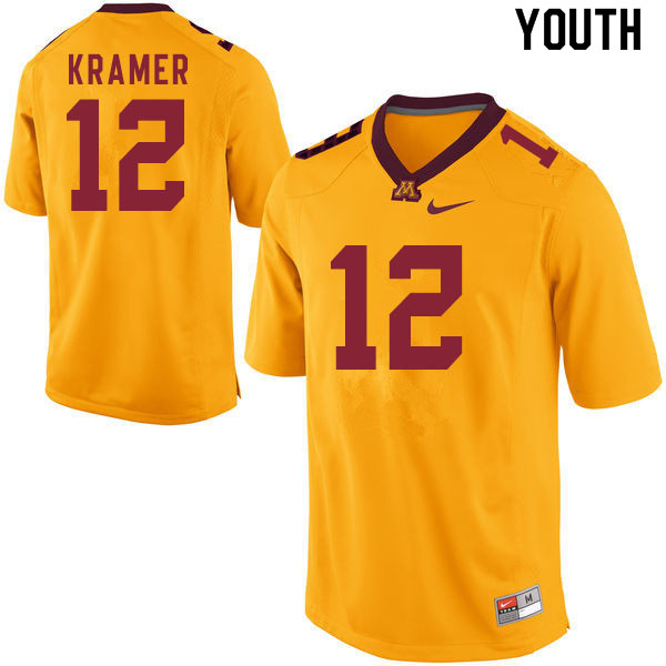 Youth #12 Cole Kramer Minnesota Golden Gophers College Football Jerseys Sale-Gold - Click Image to Close